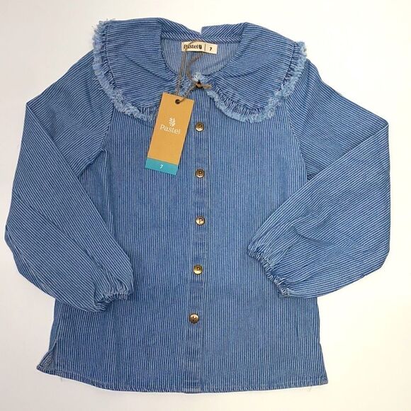 Pastel Large collar Raw Edge Ruffle Blouse New - Picture 1 of 5